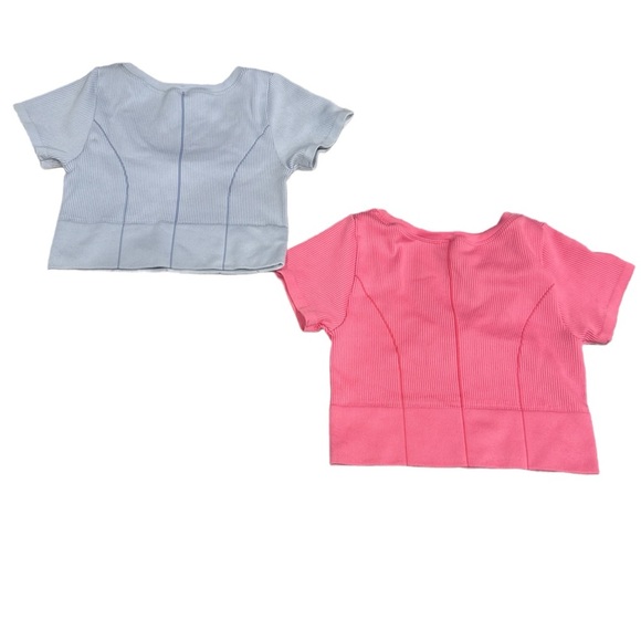 Aerie Pink and Blue Ribbed Crop Tops M NWOT - Picture 2 of 3